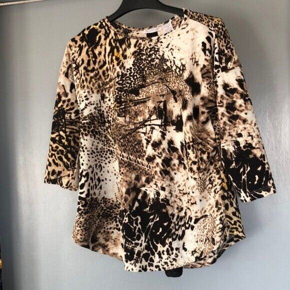 Keren Hart  stretchy tunic Top Women’s Size Large back panel Zip 3/4 sleeves - Picture 1 of 4